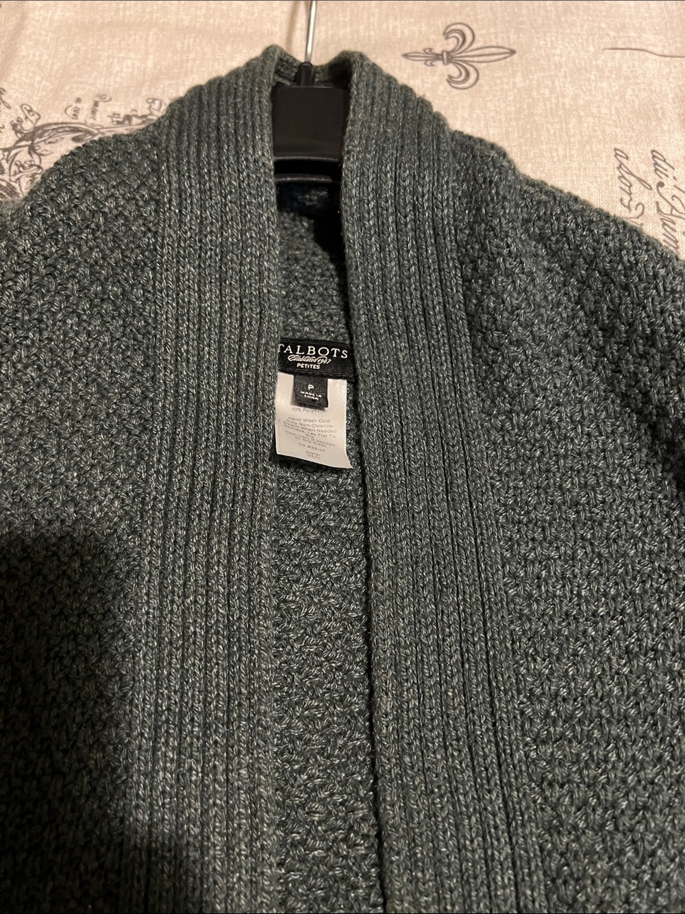 Talbots olive green Open-Front Knit Shawl Cardigan